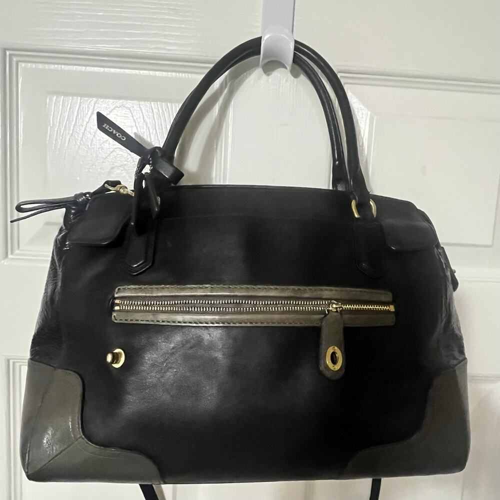 COACH Poppy Colorblock Black Green Leather Purse Satchel Crossbody Handbag - Picture 8 of 8